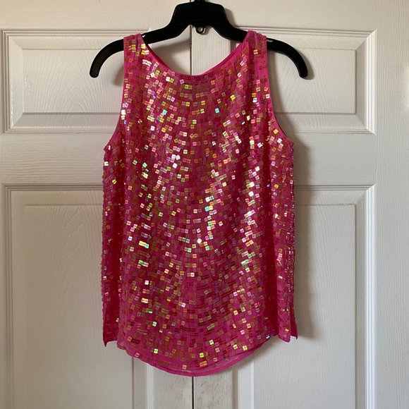 Diane Hemax Tops - Diane Hemax pink iridescent sequin 100% silk sleeveless blouse top